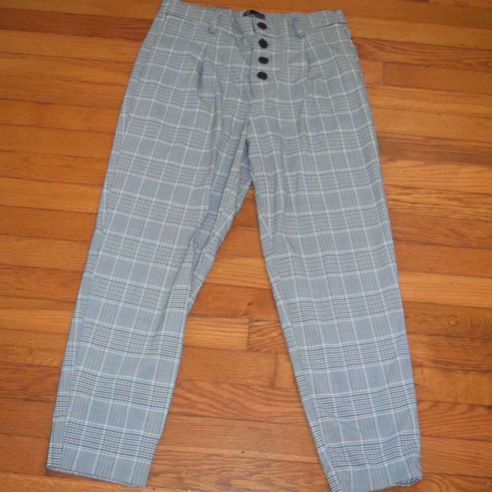 Zara Gray Plaid Pleated trousers
